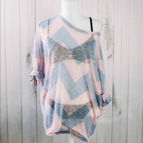 Tops - The Naomi Top- oversized pink blue chevron dolman